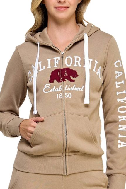 Fleece Zip Up Jacket With California Emb And Patch