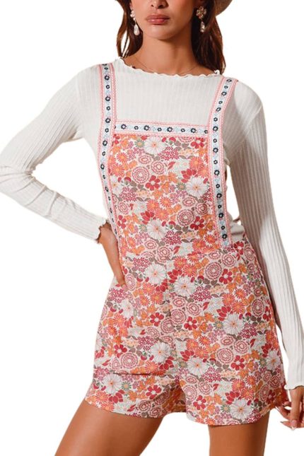 Floral Romper With Flower Embroidered Strap