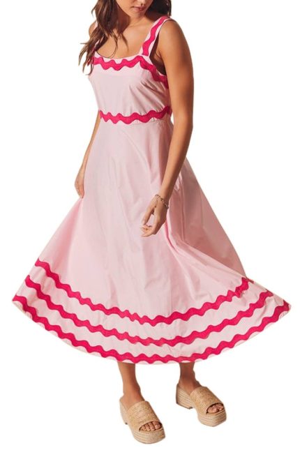 Scallop Ric Rac Trim A Line Maxi Dress