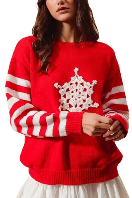 Christmas Snowflake Crochet Embellished Sweater