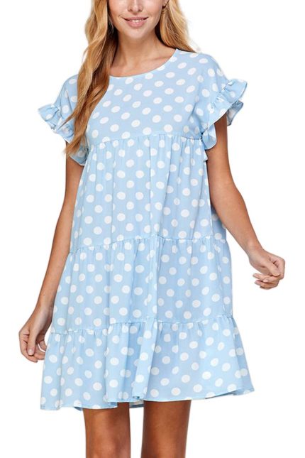 Polka Dot Print Ruffle Sleeve Babydoll Dress