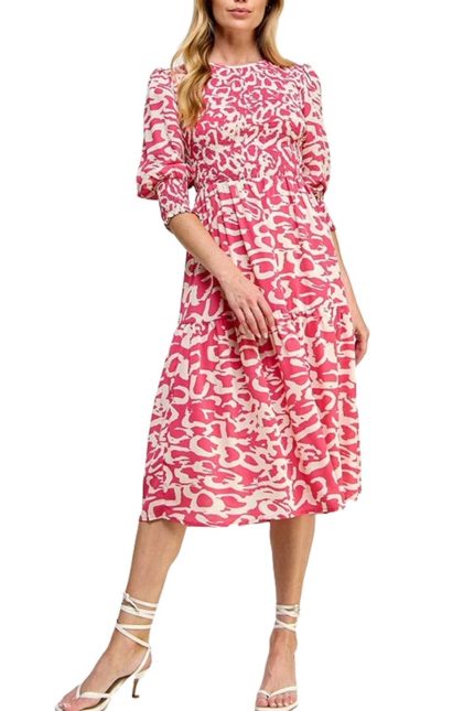 Shirred-Bodice Tiered Midi Dress