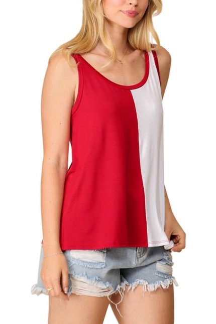 Game Day Rayon Knit Color Spilt Tank Top