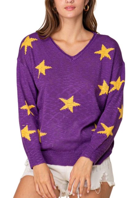 Game Day Star Print Oversized Sweater