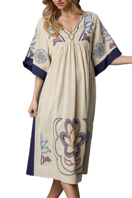 V-neck Flower Maxi Dress