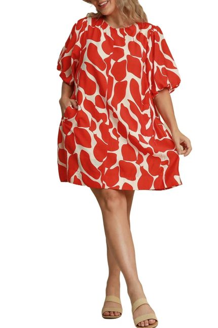 Plus Two Tone Abstract Print Dress