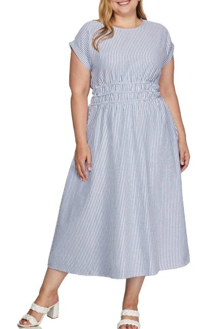Plus Drop Shoulder Striped Midi Dress