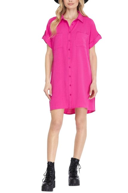 Drop Shoulder Button Up Woven Shirt Dress
