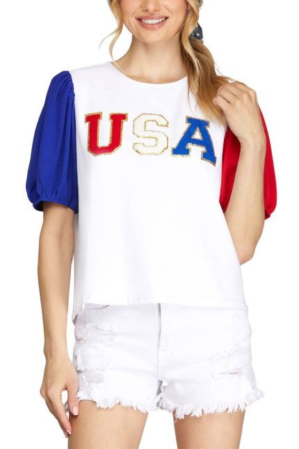 Short Sleeve 4th Of July French Terry Knit Top