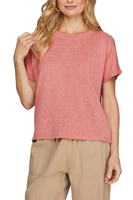 Solid Drop Sleeve Round Neck Knit Top