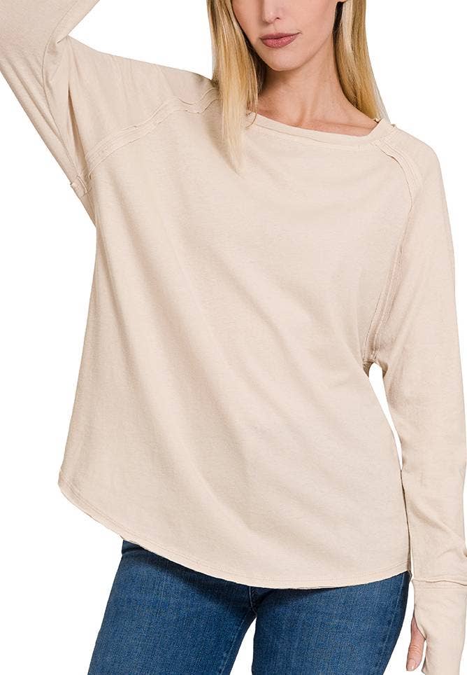 Cotton Raglan Sleeve Thumbhole Top