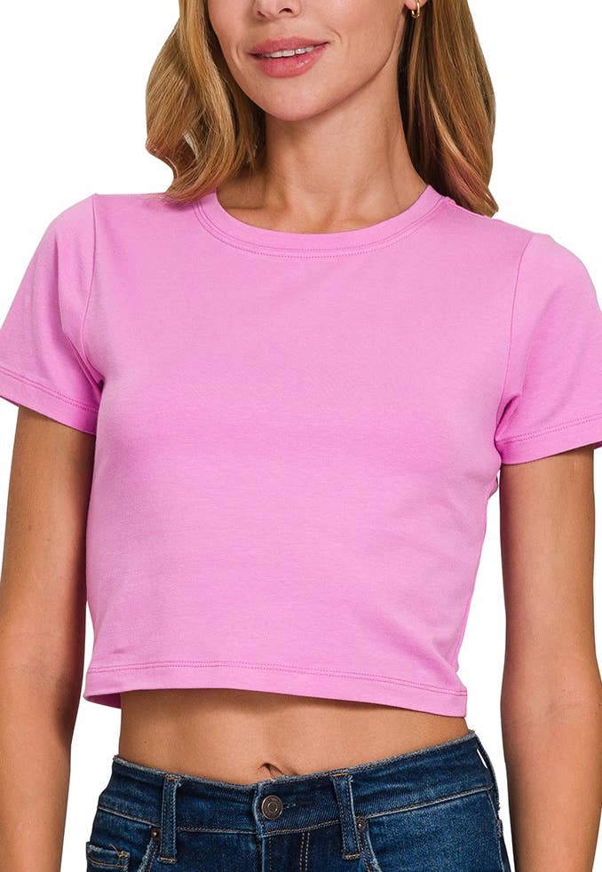 Cotton Short Sleeve Round Neck Cropped Top