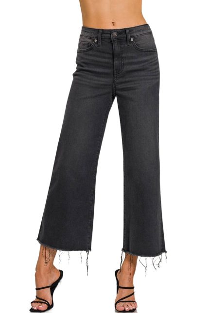 High Rise Washed Black Cropped Jean Pants