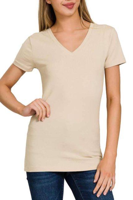 Basic Cotton V-neck Short Sleeve Tee