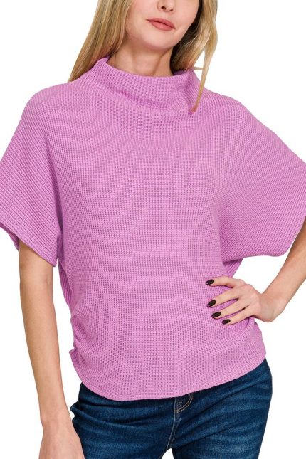 Mock Neck Sweater Side Shirred