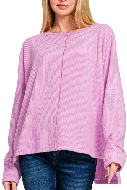Ribbed Center Seam Dolman Sleeve Top