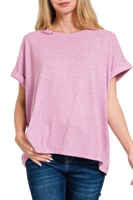 Soft Melange Short Sleeve Round Neck Top