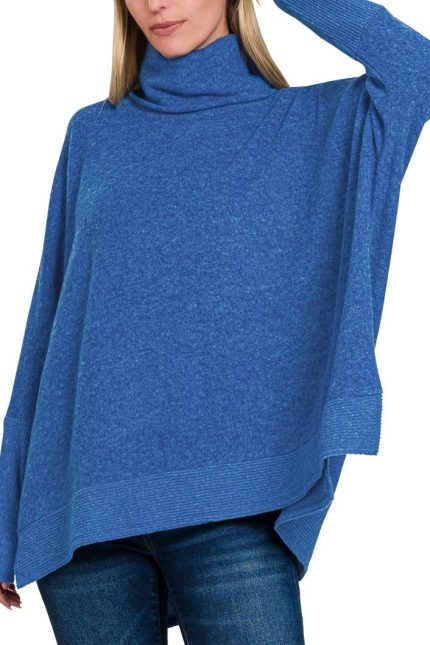 Brushed Melange Cowl Neck Poncho Sweater
