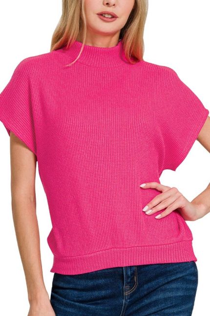 Mock Neck Short Sleeve Sweater