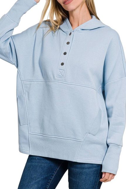 Fleece Half Snap Button Hooded Sweatshirts