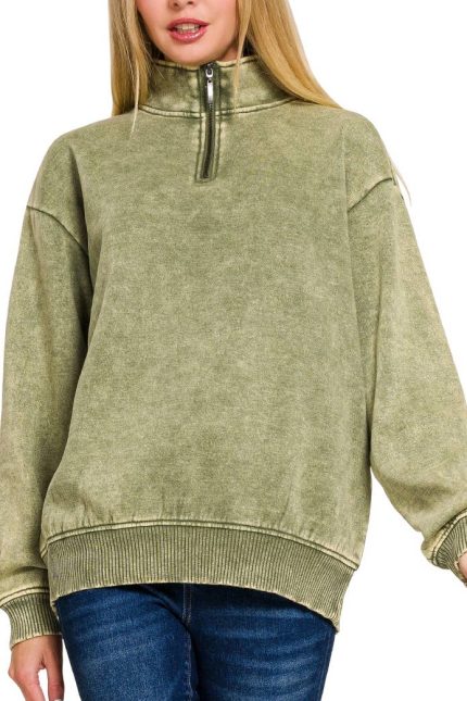 Acid Wash Fleece Half Zip Pullover