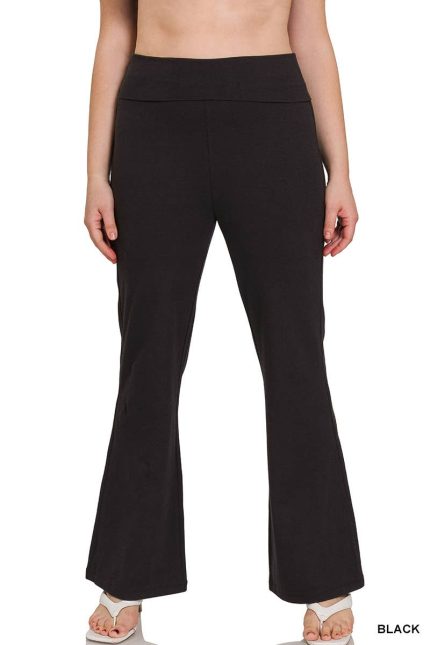 Plus Premium Cotton Fold Over Yoga Flare Pants