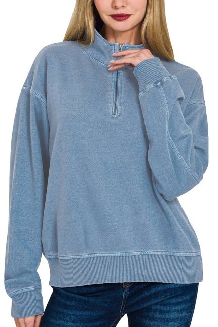 F/terry Pigment Dye & Enzyem Whshing Half Zip Pullover