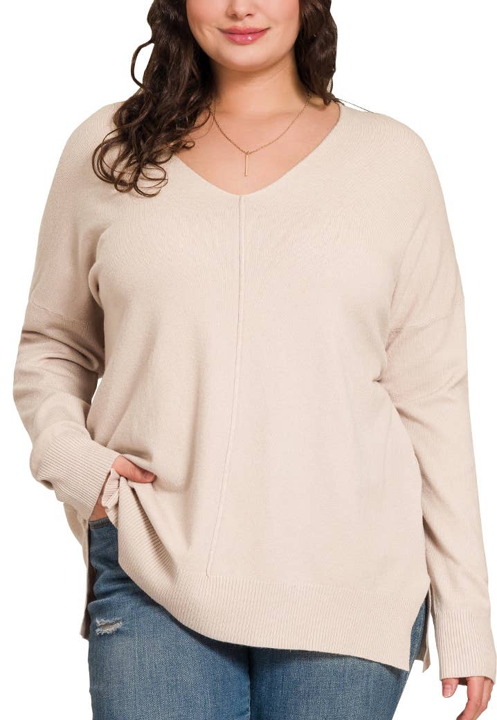 Plus Garment Dyed Front Seam Sweater