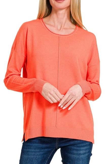 Viscose Front Seam Round-neck Sweater
