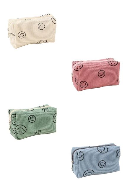 Smiley Face Corduroy Cosmetic Pouch Bag