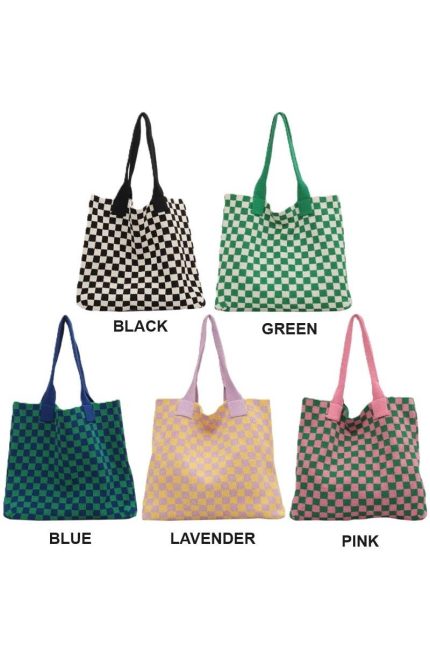 Checkered Crochet Knit Canvas Commuter Bag