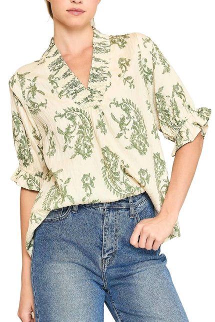 Paisley Print V-neck Top