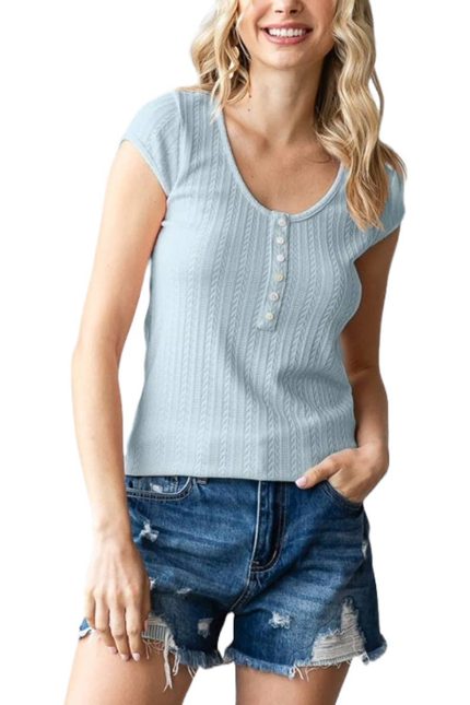 Scoop Neck Button Front Top