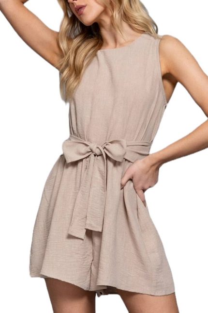 Sleeveless Knotted Linen Effect Romper