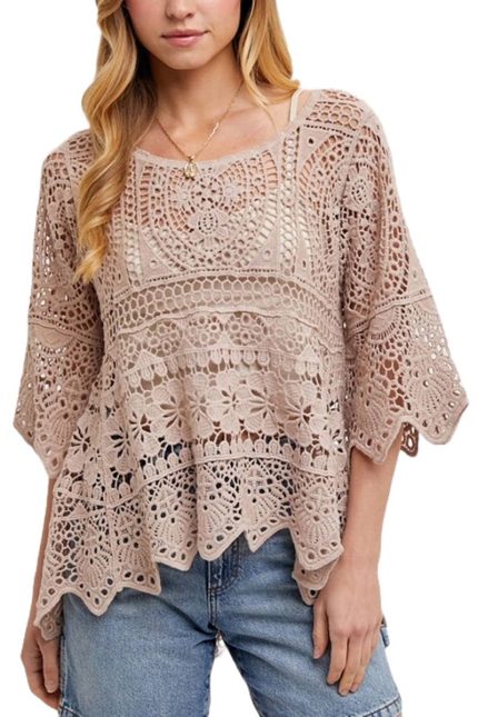 Beach Cover-up Sheer Crochet Top