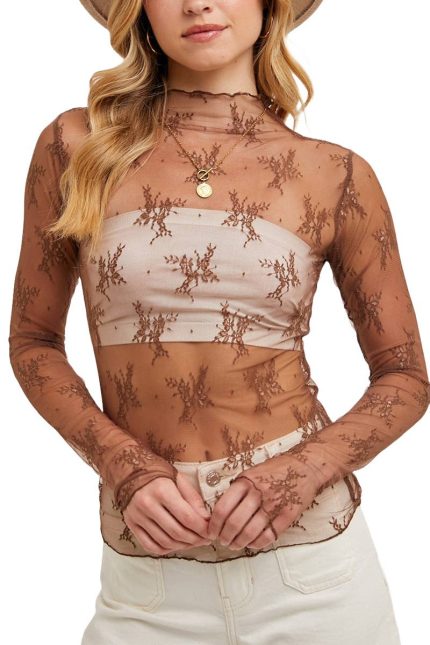 Floral Embroidery Lace Mesh Top