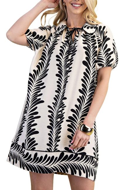 Printed Balloon Sleeve Dress
