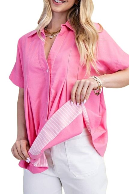 Linen Pleated Button Down Shirt