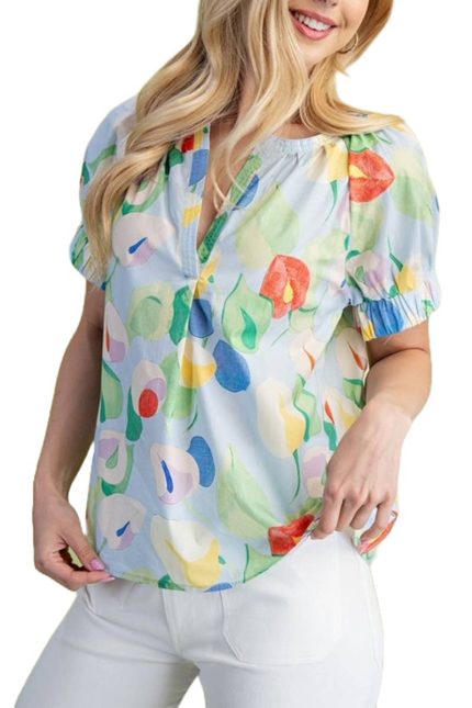 Floral Split Neck Top