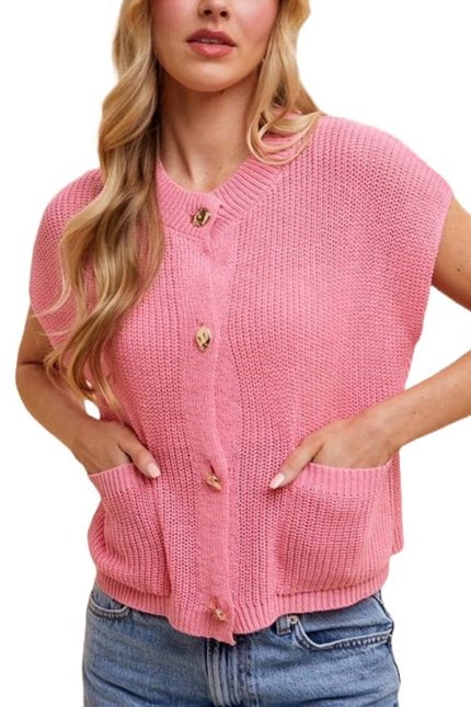 Light Weight Metal Button Detail Sweater Vest