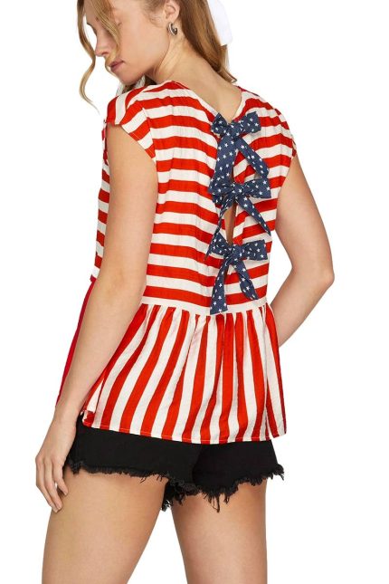 Drop Shoulder Woven Striped Top
