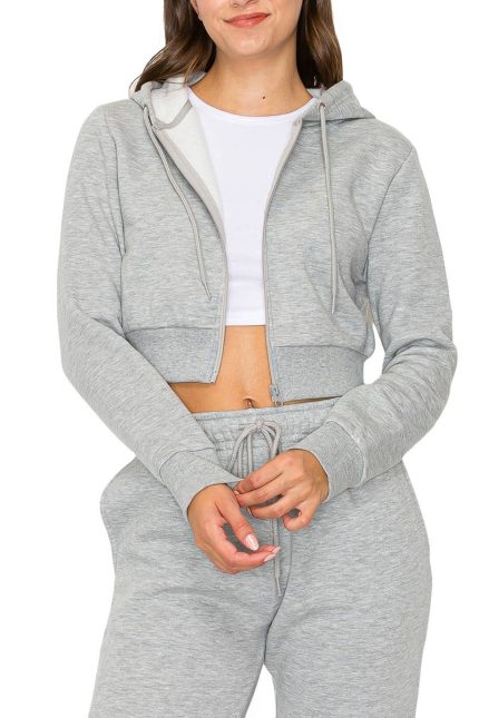 Cropped Fleece Zip Up Hoodie
