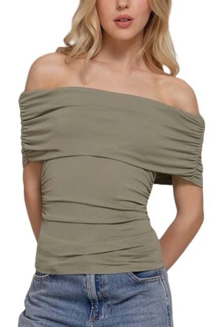Off Shoulder Ruched Knit Top