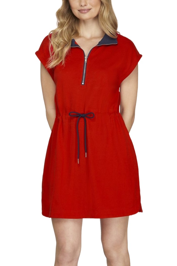 Drop Sleeve Knit Zip Up Collared Mini Dress