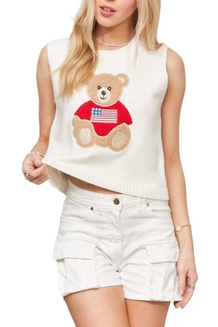Sleeveless Teddy Bear Knit Tank