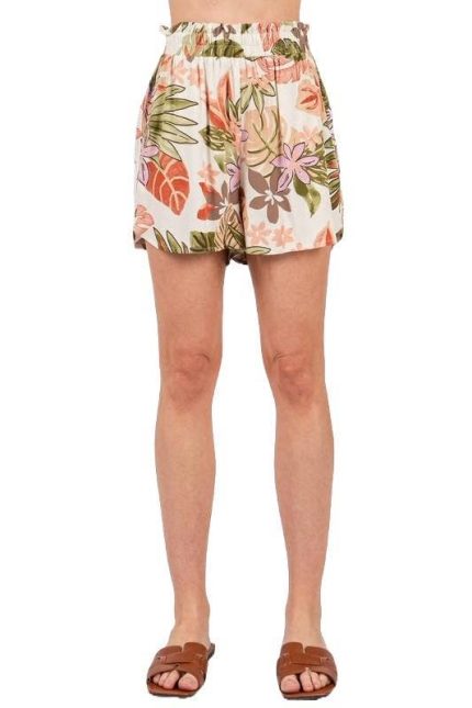 Tropical Print Dolphine Hem Line Shorts