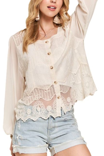 Button Down Embroidered Blouse