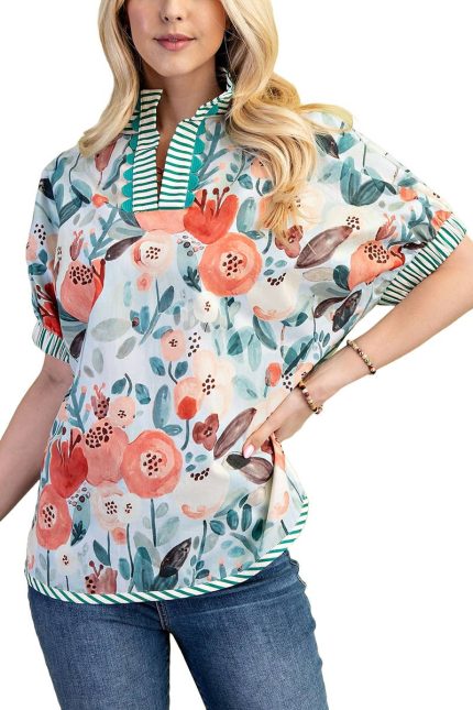 Floral Mock-neck Top