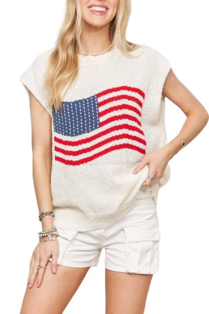 Sleeveless American Flag Kint Top