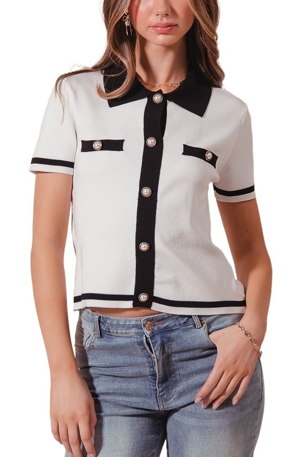 Button Down Knitted Sweater Shirt Top